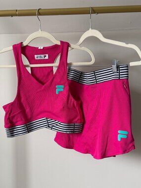 LIKE NEW Fila Hot Pink Skort & Crop Tank Top sz M Tennis Pickleball Padel